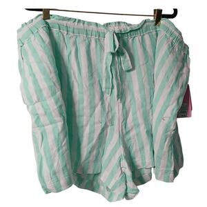 Stoney Clover LN Green Stripe Pull on Elastic Drawstring Waist Shorts Plus 3X